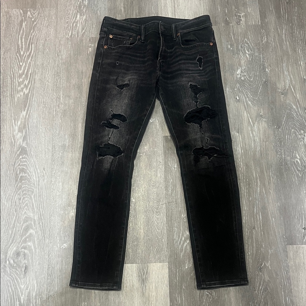 American Eagle Outfitters Men's Black Ripped Skinny Jeans